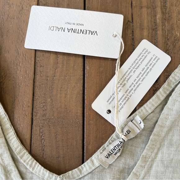 Valentina naldi Italian natural linen vneck cinch waist mini dress large nwt - Picture 3 of 7